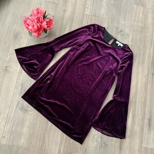 New‎ Revolve Likely Plum Purple Crushed Velvet Bell Sleeve Mini Dress